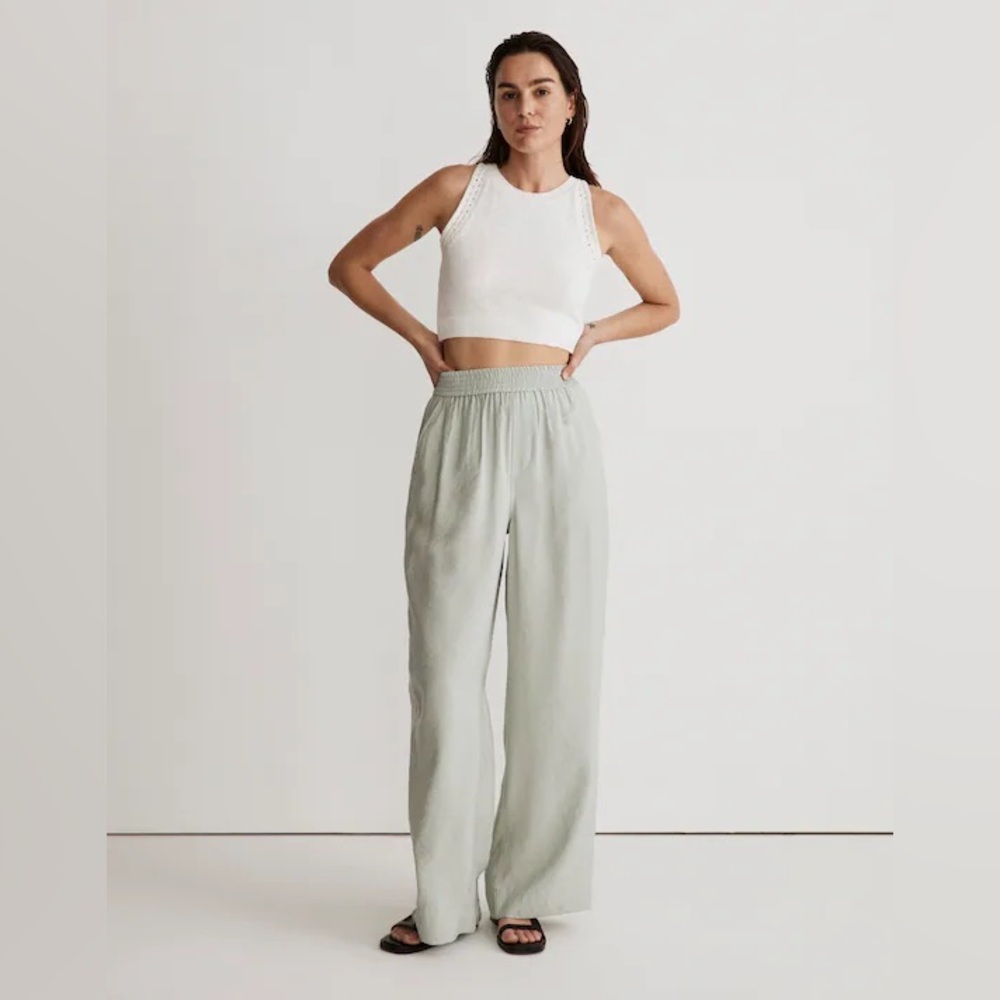 Madewell The Carley Wide-Leg Pant in Softdrape, S, color is Sage Mist